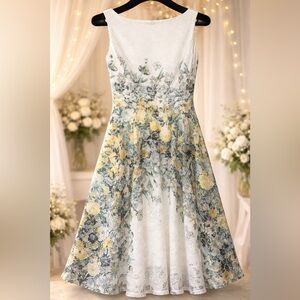 Danny & Nicole Floral Kids Dress in White and Yellow